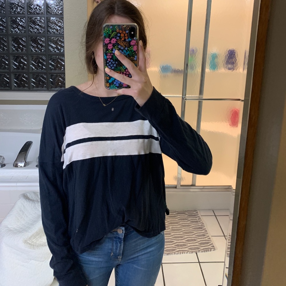 Abercrombie & Fitch Long Sleeve Navy White Stripe Size Medium